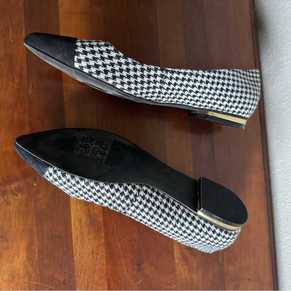 Banana Republic Black White Tweed Houndstooth Suede Pointed Toe Flats Womens 7.5 - Picture 3 of 7